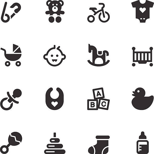 baby icons-schwarz-serie - rassel stock-grafiken, -clipart, -cartoons und -symbole