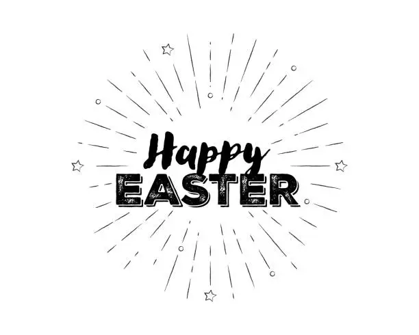 Vector illustration of Hand-lettered Happy Easter text with sketchy firework burst