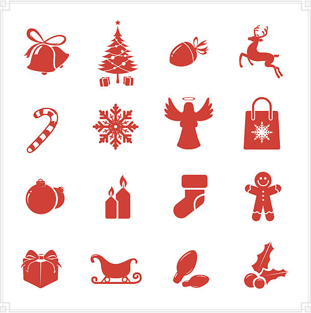 Christmas icons Christmas icons set. Hi-res jpg and Aics3 files are included. silhouette of christmas cookie border stock illustrations