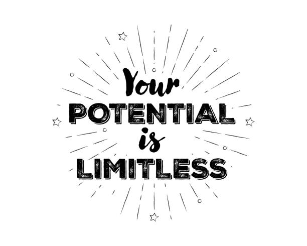 Hand-lettered Your Potential is Limitless text with sketchy firework burst Hand-lettered Your Potential is Limitless text with sketchy firework burst for social media, web page, poster, flyer, banner, and greeting card. A typographic design concept emphasizing the importance of self-confidence for success. Vector hand-drawn cartoon illustration on a white background. work motivational quotes stock illustrations