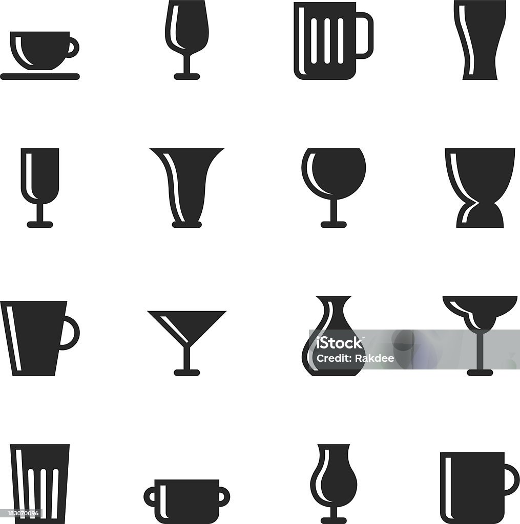 Чашка и стеклянные силуэт пиктограммы - Векторная графика Алкоголь - напиток роялти-фри