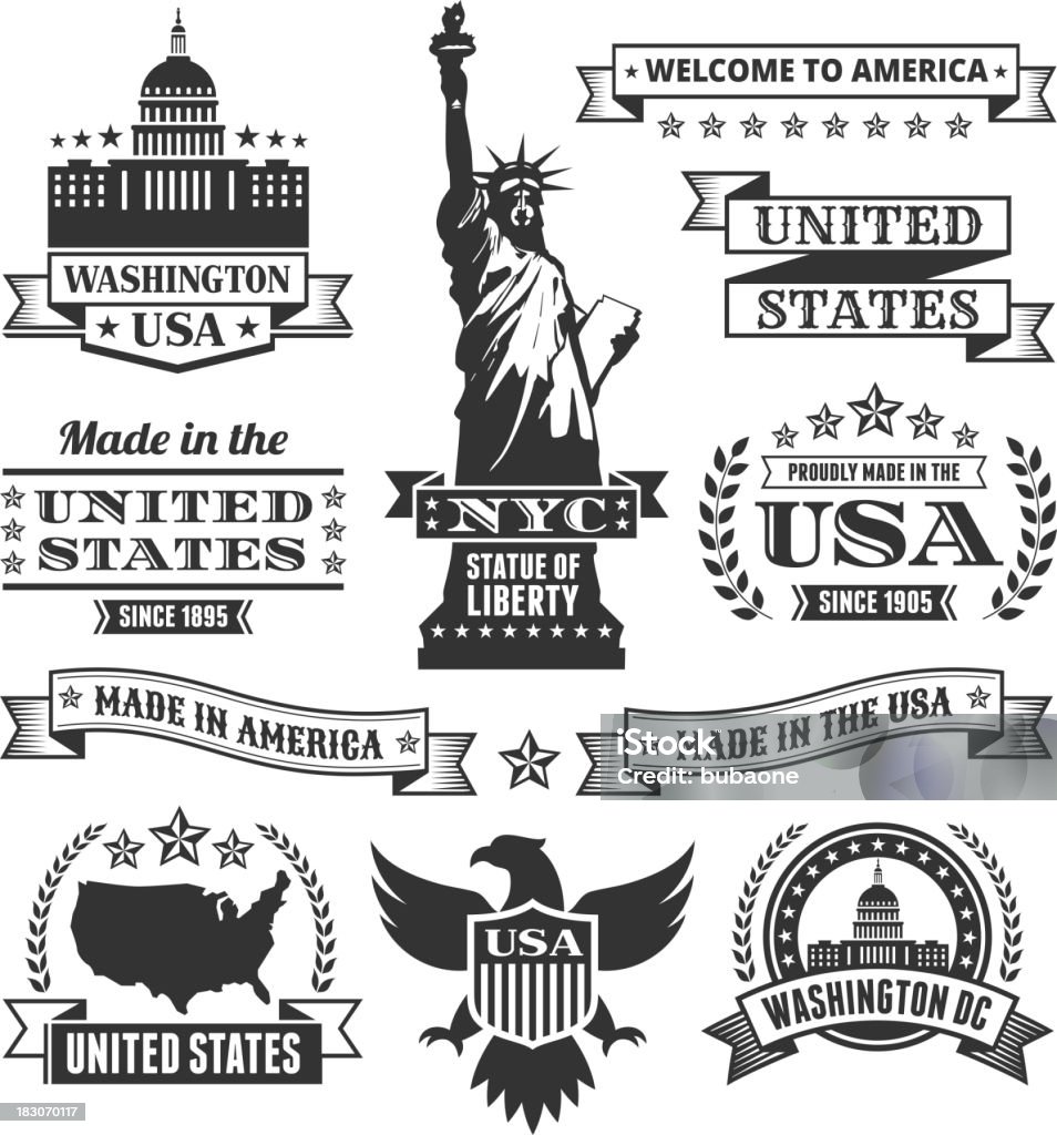 Made In USA royalty free vector black & white icons Made In USA Iconic State Grunge Set Washington DC stock vector