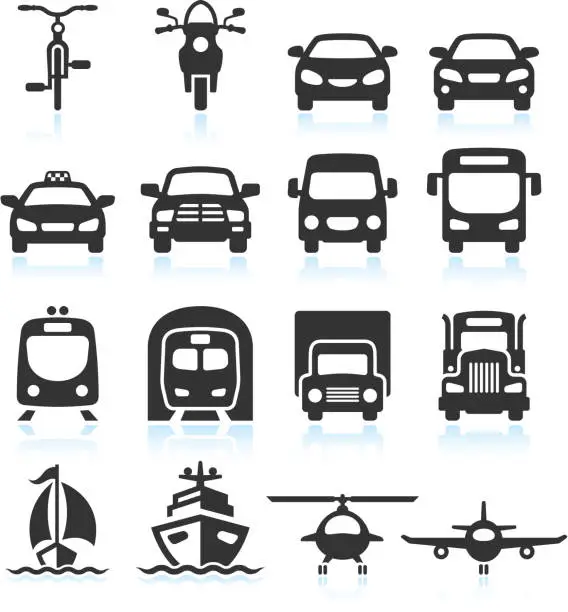 Vector illustration of Transportation Vehicles Black & White royalty free vector icon set