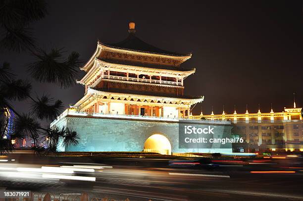 시안 Bell Tower 0명에 대한 스톡 사진 및 기타 이미지 - 0명, 관광, 밤-하루 시간대