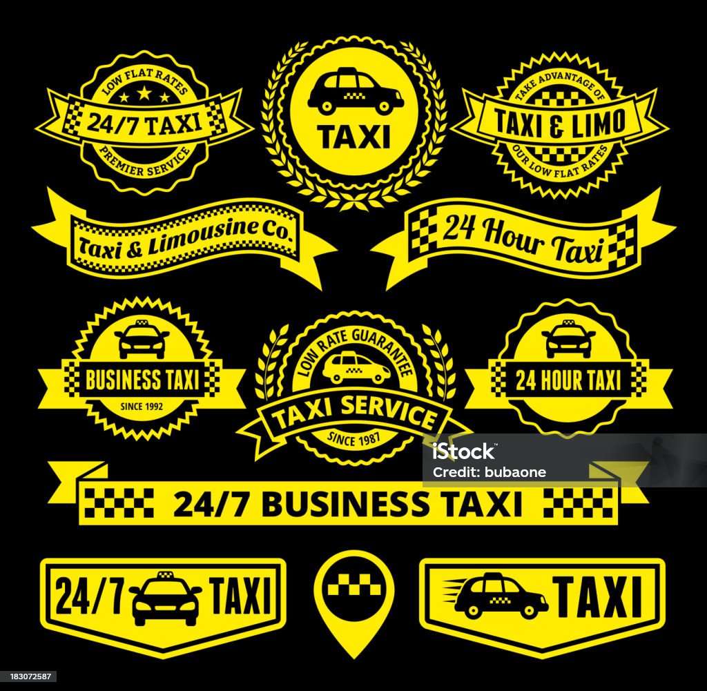 Taxi y servicio de limusina conjunto de medallas - arte vectorial de Amarillo - Color libre de derechos