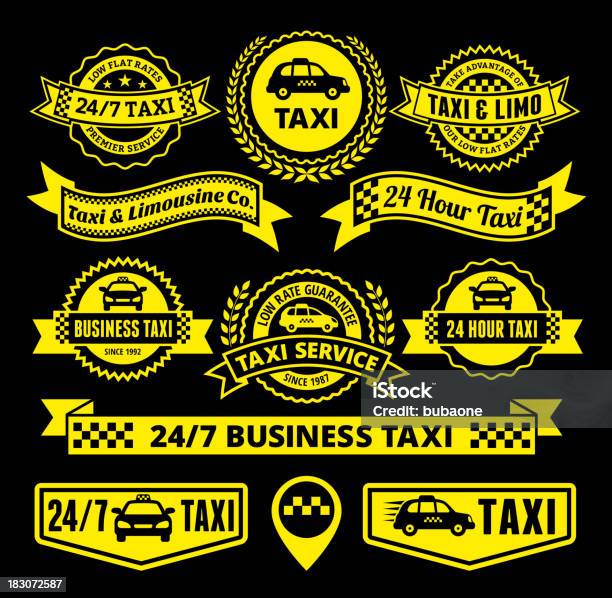 Ilustración de Taxi Y Servicio De Limusina Conjunto De Medallas y más Vectores Libres de Derechos de Amarillo - Color - Amarillo - Color, Cartel, Coche