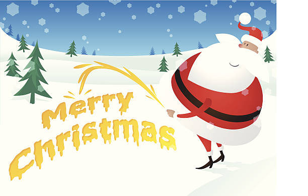 Rude Santa takes the Pee and says Merry Christmas vector art illustration