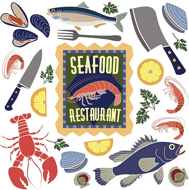 Vector illustration of seafood restaurant design elements