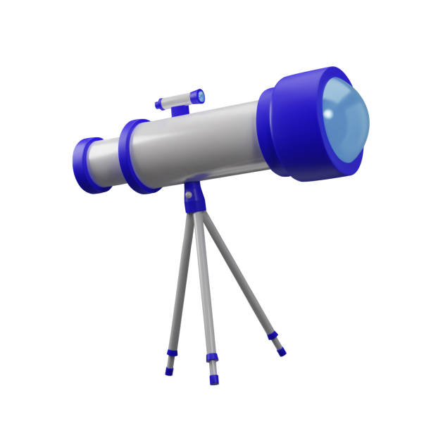 istock Cartoon telescope 3d icon. Realistic stylised device for observing the sky. Colorful bright vector illustration for science, game, business. Isolated object on a transparent background 1830744950