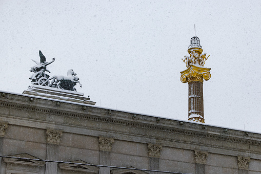 Details of the Austrian Parliament building in Vienna in Winter