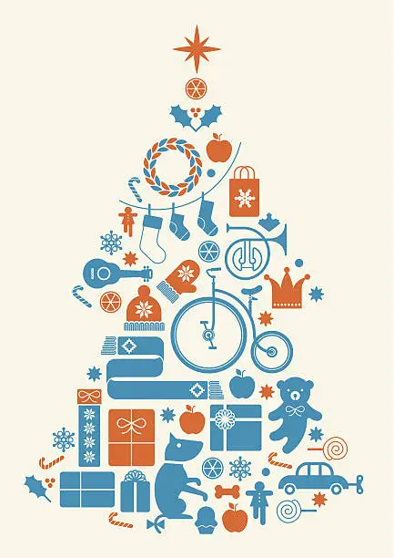 Vector illustration of Composition with silhouette of Christmas tree.