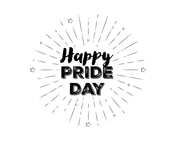 Vector illustration of Hand-lettered Happy Pride Day text with sketchy firework burst