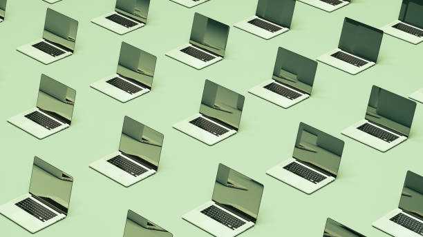 istock Laptop notebook network communication isometric grid layout pale green background cyber security internet safety 1830752617
