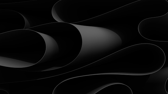Dark abstract background folds waves lines curve motion black and white wallpaper 3d illustration render digital rendering
