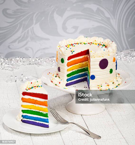 Colorful Birthday Cake Stock Photo - Download Image Now - Cake, Rainbow, Baked Pastry Item