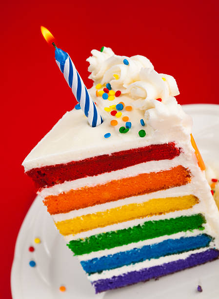 istock Slice of Rainbow Birthday Cake 183076967