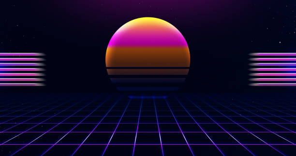 istock Retro 80s sci-fi futuristic style background. Vector retro futuristic synth wave illustration in 1980s posters style. Retro Nostalgic new wave vaporwave cyberpunk artwork with vibrant neon colors. 1830771425