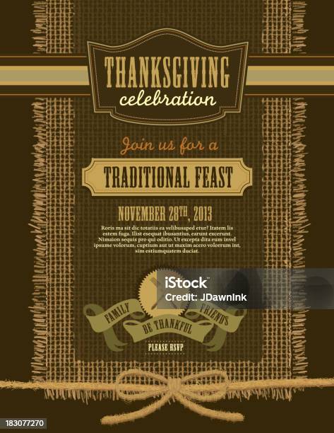 День Благодарения Праздник Приглашение Холщовый Design Template — стоковая векторная графика и другие изображения на тему День Благодарения