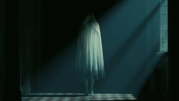 istock Ghostly figure hand held out ghost asylum abandoned moonlight mist haunting paranormal woman arms out horror Halloween 1830773647