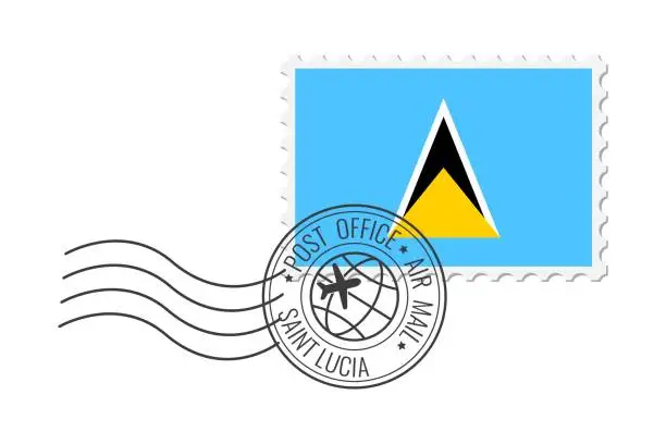 Vector illustration of Saint Lucia postage stamp. Postcard vector illustration with Saint Lucia national flag isolated on white background.