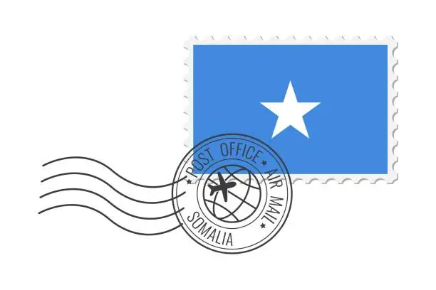 Vector illustration of Somalia postage stamp. Postcard vector illustration with Somalian national flag isolated on white background.