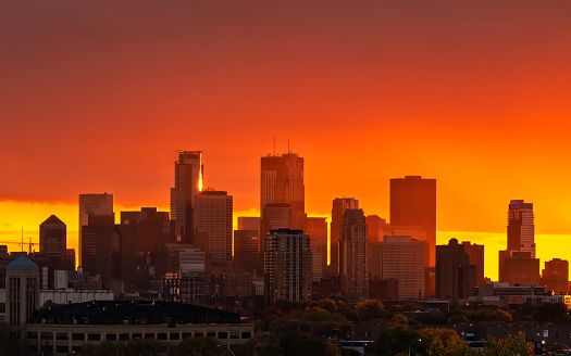 Minneapolis skyline at sunset