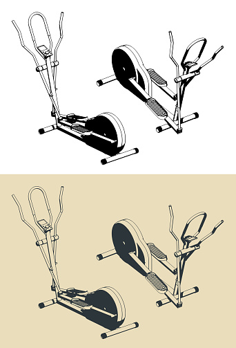 Stylized vector illustrations of elliptical machine