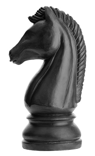 Horse black chess piece isolated on white background