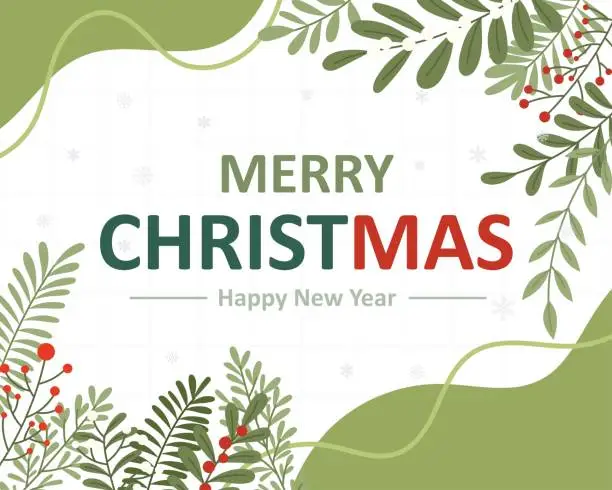 Vector illustration of White and light green theme Merry Christmas background illustration type one