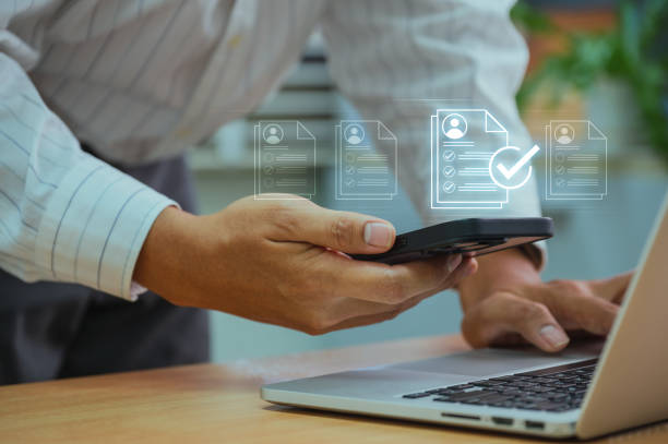 istock Businessmen select the human resource network for hiring, training, performance management, effective organisational structure, and recruitment. 1830805495