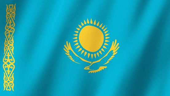 Kazakhstan flag waving in the wind. Flag of Kazakhstan images.