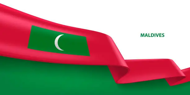 Vector illustration of Maldives 3D Ribbon Flag