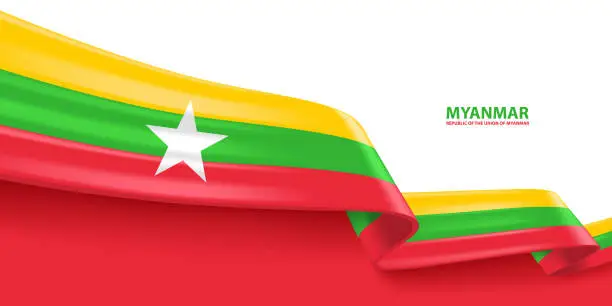 Vector illustration of Myanmar 3D Ribbon Flag