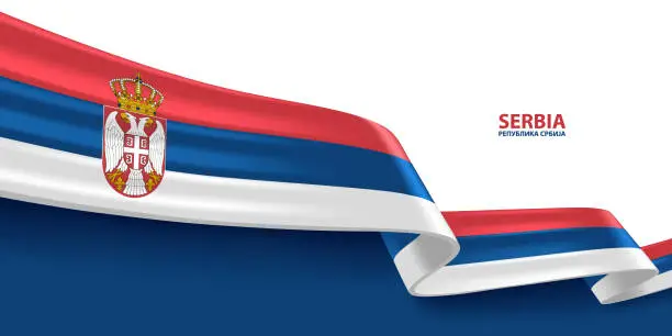Vector illustration of Serbia 3D Ribbon Flag