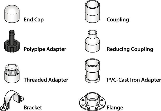 PVC fittings PVC pipe fittings: a selection of misc pieces and accessories. pvc flange stock illustrations