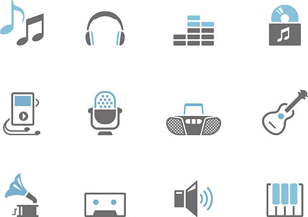 Duo Tone Icons - Music Music icons in duo tone colors. EPS 10. AI, PDF & transparent PNG of each icon included. personal compact disc player stock illustrations