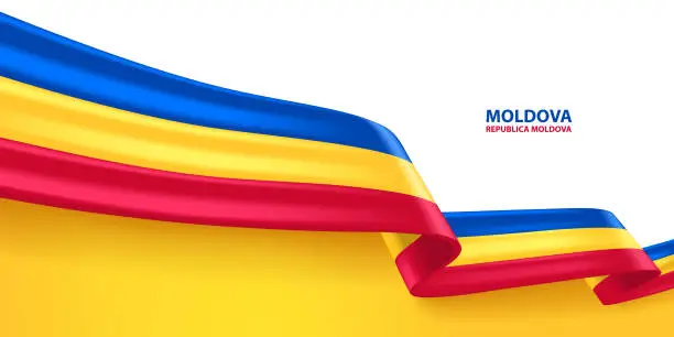 Vector illustration of Moldova 3D Ribbon Flag