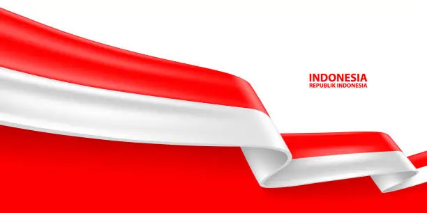 Vector illustration of Indonesia 3D Ribbon Flag