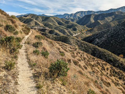View of the Pacific Crest Trail approaching Indian Canyon in the Angeles National Forest