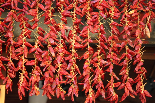 Red hot chili peppers sold in a greengrocery