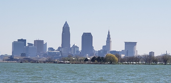 Cleveland skyline view over Lake Erie.