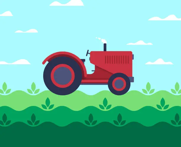 Vector illustration of Spring Tractor Farm Background