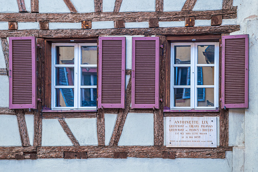 Colmar, Alsace: The house with typical Alsatian half-timbered architecture where Marie-Antoinette Lix, Lieutenant de Francs, was born on May 31, 1839. She was a sniper in Lamarche.