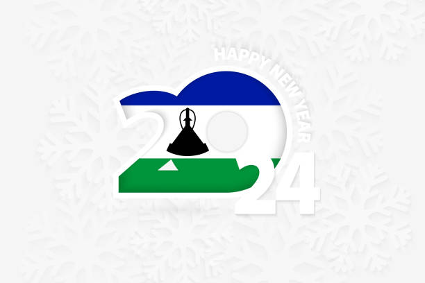 New Year 2024 for Lesotho on snowflake background. New Year 2024 for Lesotho on snowflake background. Greeting Lesotho with new 2024 year. lesotho flag stock illustrations