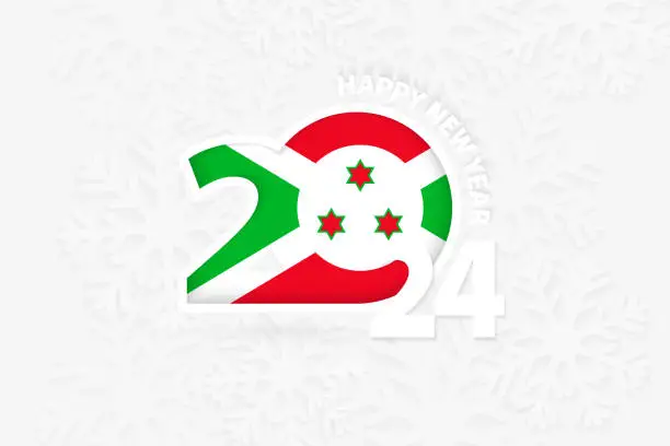 Vector illustration of New Year 2024 for Burundi on snowflake background.