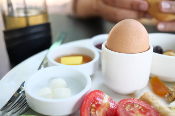 Close egg in cups for morning breakfast