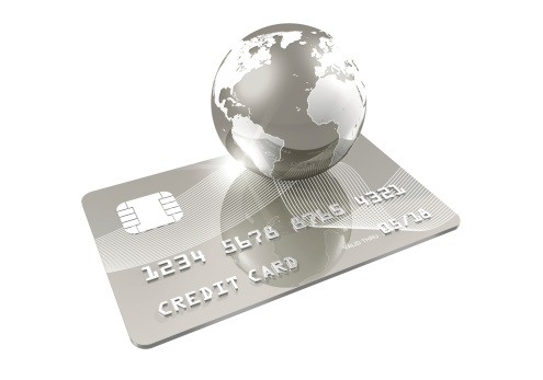Abstract International Platin Credit Card and World / 3D Design.