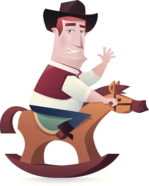 Vector illustration of cowboy riding wooden horse
