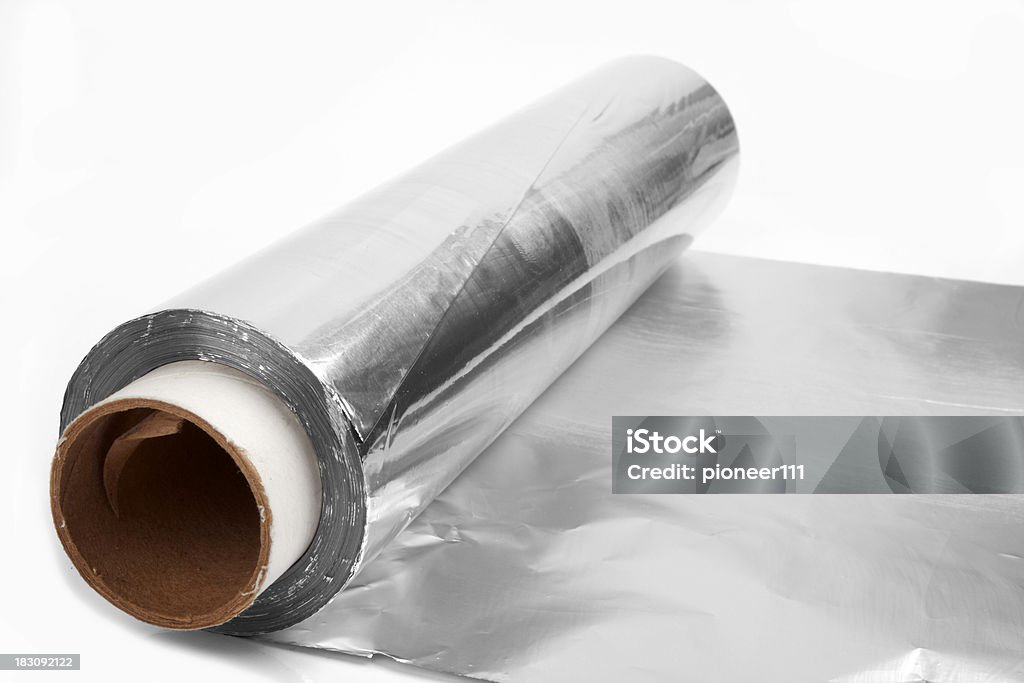 aluminum foil close up of an aluminum foil on white background Foil - Material Stock Photo