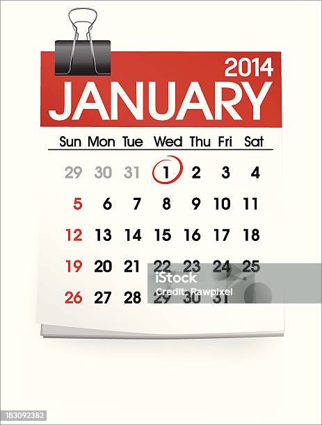 Vector Calendário De Janeiro De 2014 - Arte vetorial de stock e mais imagens de 2014 - 2014, Agenda Pessoal, Ano novo